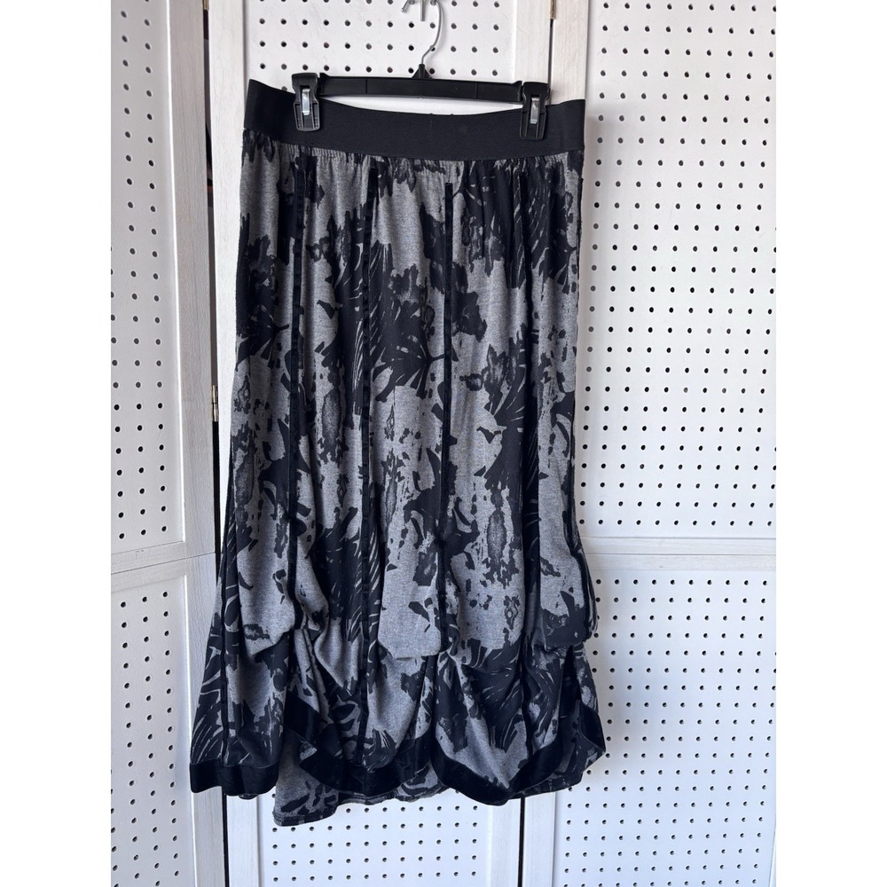 Bryn‎ Walker Black Gray Women's L Gathering Tie Up Maxi Skirt Pull On